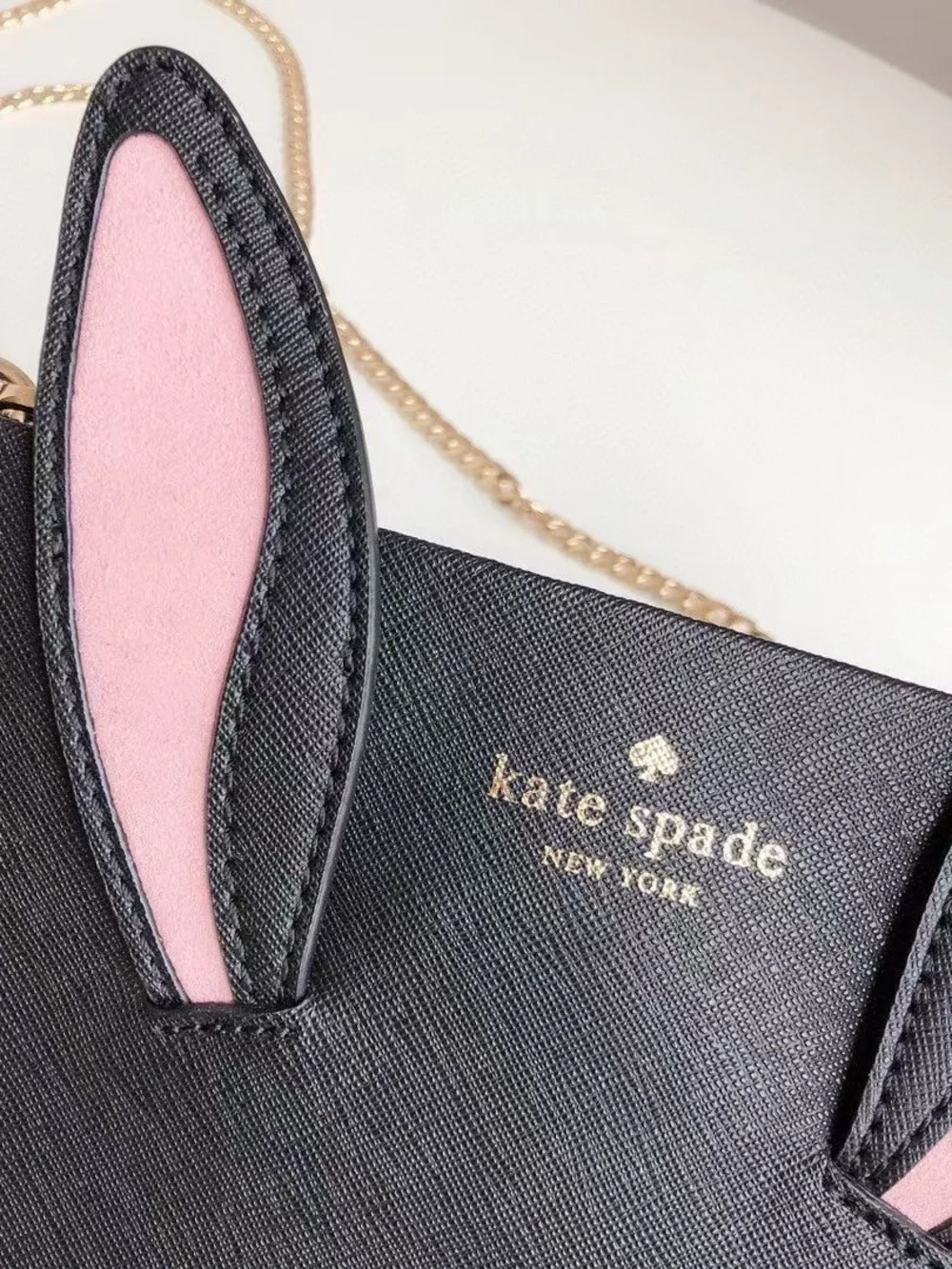 kate spade Black Crossbody Bag with Pink Bunny Accents